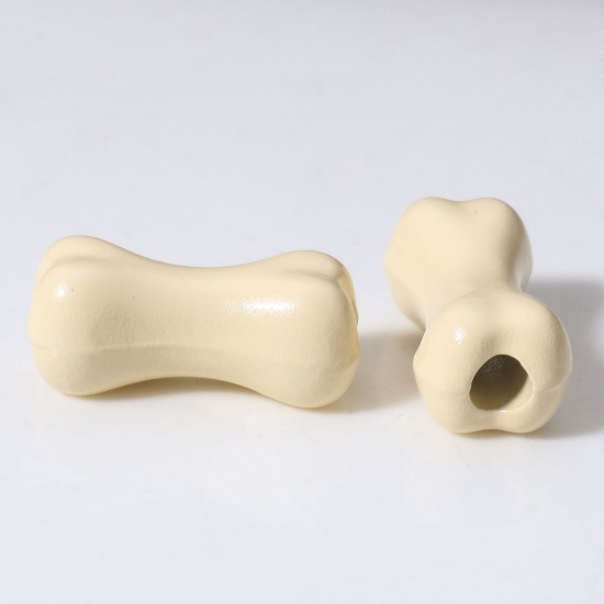 Immagine di 10 Pz Lega di Zinco Memoriale dell'animale Perline per la Creazione di Gioielli con Ciondoli Fai-da-te Bianco Sporco Osso Pittura Circa 15mm x 7mm, Foro:Circa 2.5mm