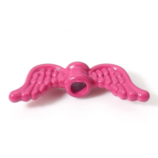 Picture of 10 PCs Zinc Based Alloy Spacer Beads For DIY Charm Jewelry Making Fuchsia Wing Painted About 20mm x 8mm, Hole: Approx 2.2mm