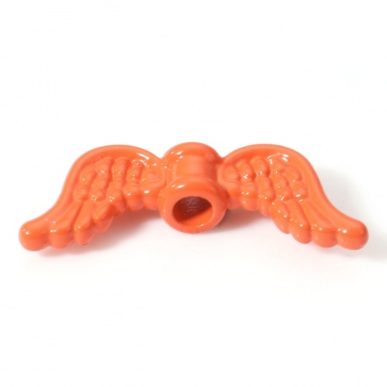 Bild von 10 Stück Zinklegierung Zwischenperlen Spacer Perlen für die Herstellung von DIY-Charme-Schmuck Orange Flügel Spritzlackierung ca. 20mm x 8mm, Loch:ca. 2.2mm