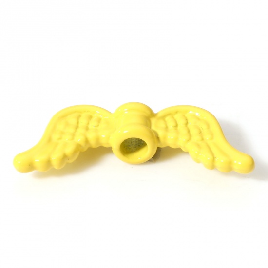 Bild von 10 Stück Zinklegierung Zwischenperlen Spacer Perlen für die Herstellung von DIY-Charme-Schmuck Gelb Flügel Spritzlackierung ca. 20mm x 8mm, Loch:ca. 2.2mm