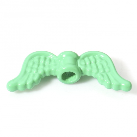 Bild von 10 Stück Zinklegierung Zwischenperlen Spacer Perlen für die Herstellung von DIY-Charme-Schmuck Grün Flügel Spritzlackierung ca. 20mm x 8mm, Loch:ca. 2.2mm