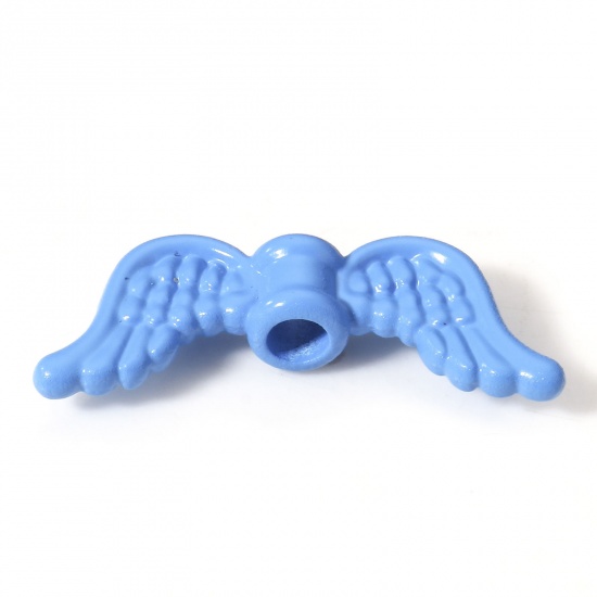 Immagine di 10 Pz Lega di Zinco Perline per la Creazione di Gioielli con Ciondoli Fai-da-te Blu Ali Pittura Circa 20mm x 8mm, Foro:Circa 2.2mm