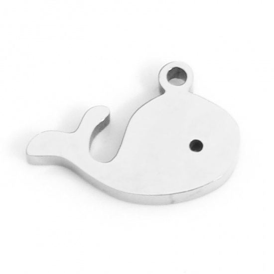Image de 2 Pcs Breloques en 316L Acier Inoxydable Placage Sous Vide Écologique Bijoux d'Océan Dauphin Argent Mat 8mm x 5.5mm
