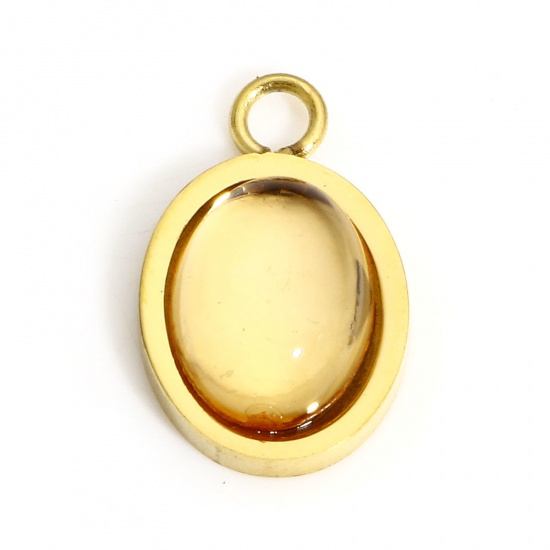 Bild von 1 Stück Umweltfreundliche Vakuumbeschichtung 316L Edelstahl Geometrie Serie Charms Oval Vergoldet Sektfarben 13mm x 8mm