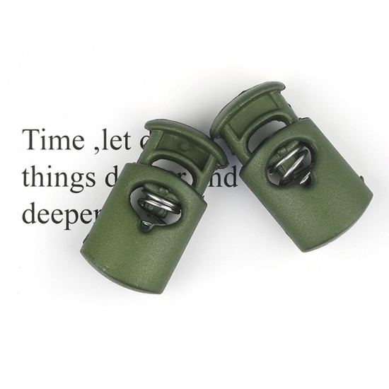 Picture of 10 PCs Plastic Cord Lock Stopper Sweater Shoelace Rope Buckle Pendant Clothing Accessories Army Green 23.8mm x 12.8mm