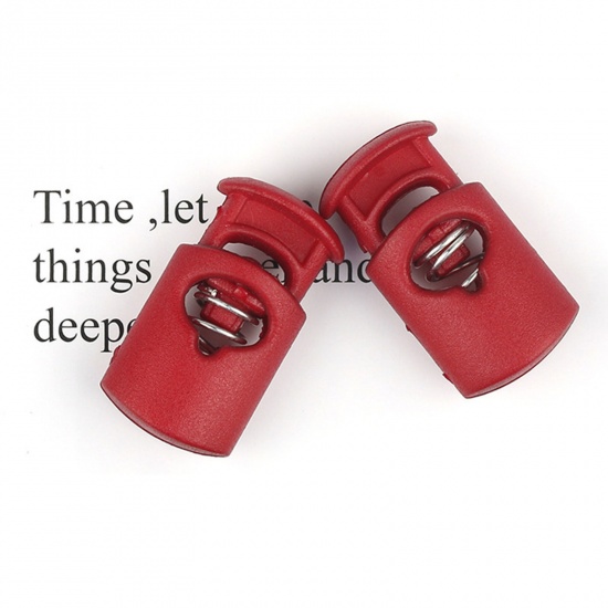 Picture of 10 PCs Plastic Cord Lock Stopper Sweater Shoelace Rope Buckle Pendant Clothing Accessories Dark Red 23.8mm x 12.8mm