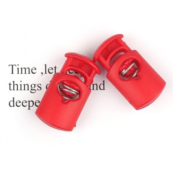 Picture of 10 PCs Plastic Cord Lock Stopper Sweater Shoelace Rope Buckle Pendant Clothing Accessories Red 23.8mm x 12.8mm
