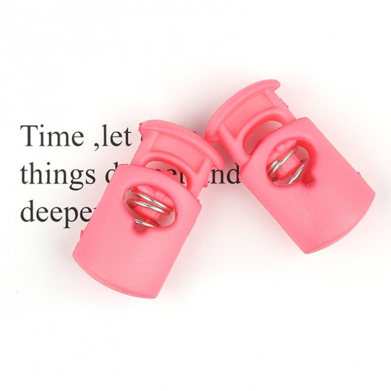 Picture of 10 PCs Plastic Cord Lock Stopper Sweater Shoelace Rope Buckle Pendant Clothing Accessories Fuchsia 23.8mm x 12.8mm