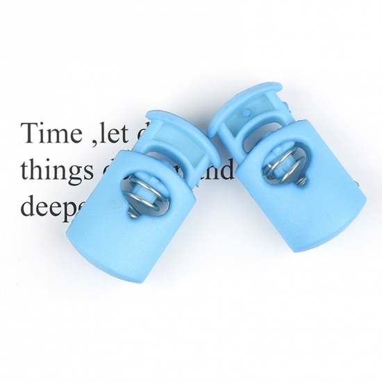 Picture of 10 PCs Plastic Cord Lock Stopper Sweater Shoelace Rope Buckle Pendant Clothing Accessories Light Blue 23.8mm x 12.8mm
