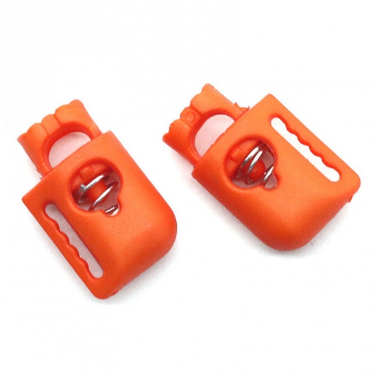 Picture of 10 PCs Plastic Cord Lock Stopper Sweater Shoelace Rope Buckle Pendant Clothing Accessories Orange 22mm x 13.8mm