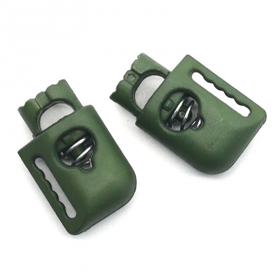 Picture of 10 PCs Plastic Cord Lock Stopper Sweater Shoelace Rope Buckle Pendant Clothing Accessories Army Green 22mm x 13.8mm