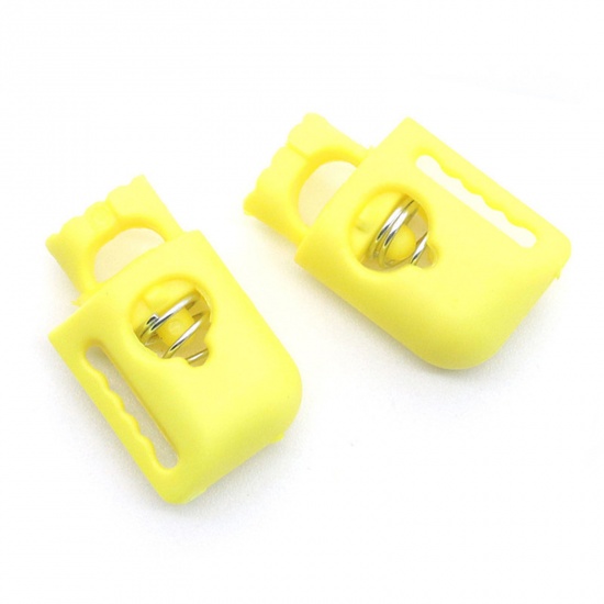 Picture of 10 PCs Plastic Cord Lock Stopper Sweater Shoelace Rope Buckle Pendant Clothing Accessories Yellow 22mm x 13.8mm