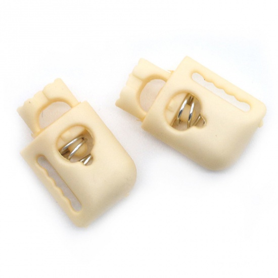 Picture of 10 PCs Plastic Cord Lock Stopper Sweater Shoelace Rope Buckle Pendant Clothing Accessories Beige 22mm x 13.8mm