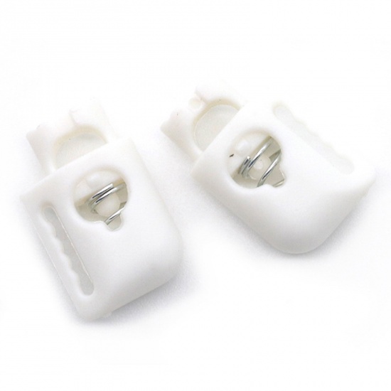 Picture of 10 PCs Plastic Cord Lock Stopper Sweater Shoelace Rope Buckle Pendant Clothing Accessories White 22mm x 13.8mm