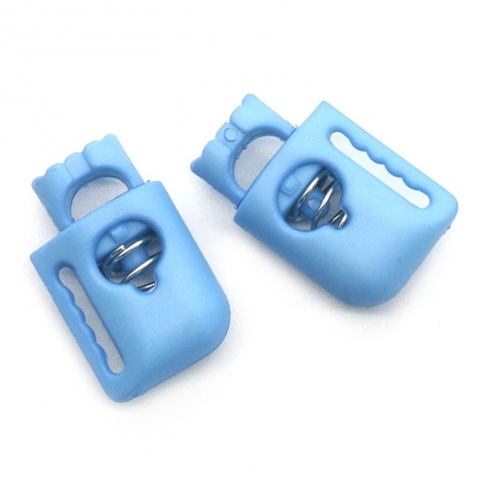 Picture of 10 PCs Plastic Cord Lock Stopper Sweater Shoelace Rope Buckle Pendant Clothing Accessories Light Blue 22mm x 13.8mm