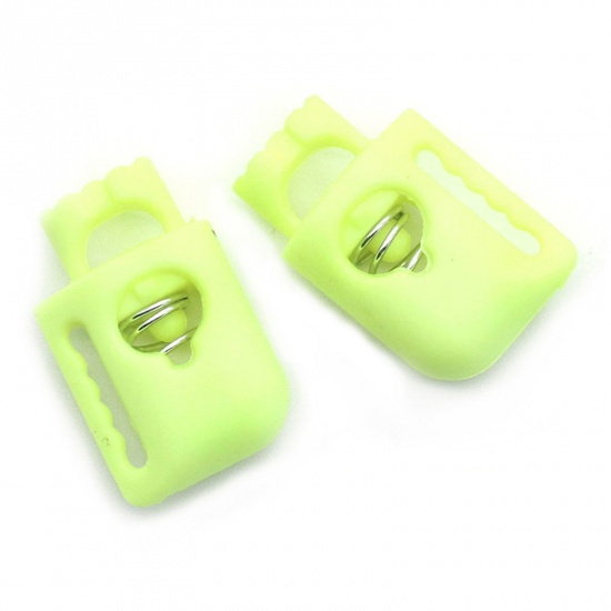 Picture of 10 PCs Plastic Cord Lock Stopper Sweater Shoelace Rope Buckle Pendant Clothing Accessories Neon Green 22mm x 13.8mm