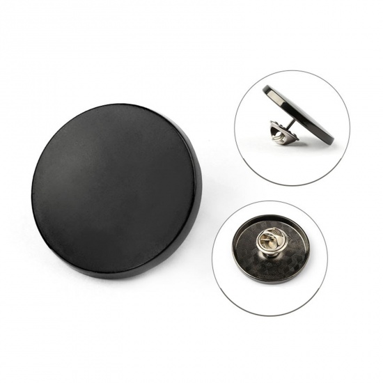 Picture of 5 PCs Alloy Metal Detachable Snap Button Brooch Pin Black Round 15mm Dia.