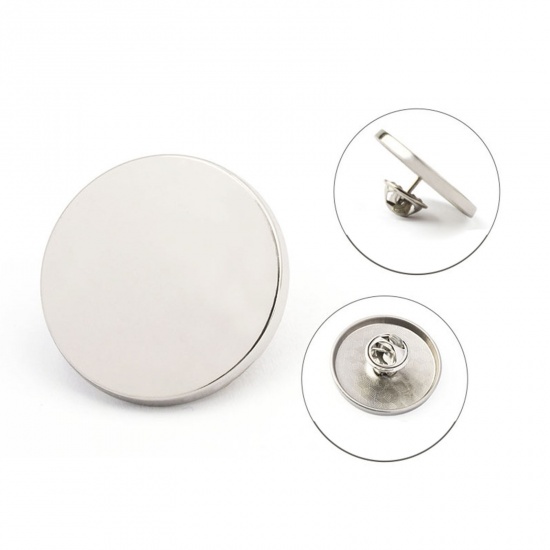 Picture of 5 PCs Alloy Metal Detachable Snap Button Brooch Pin Silver Plated Round 23mm Dia.