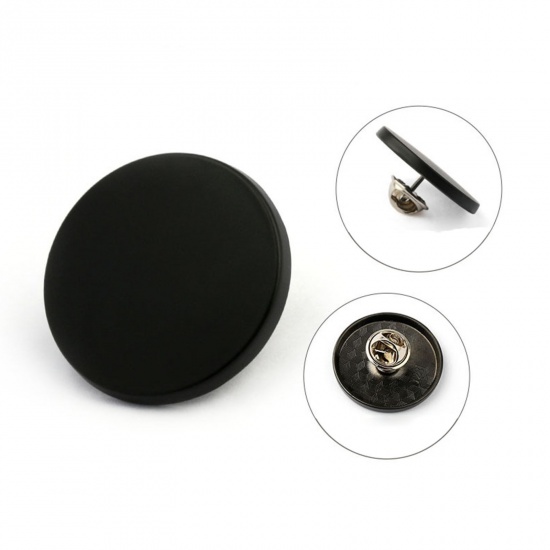 Picture of 5 PCs Alloy Metal Detachable Snap Button Brooch Pin Black Round 15mm Dia.