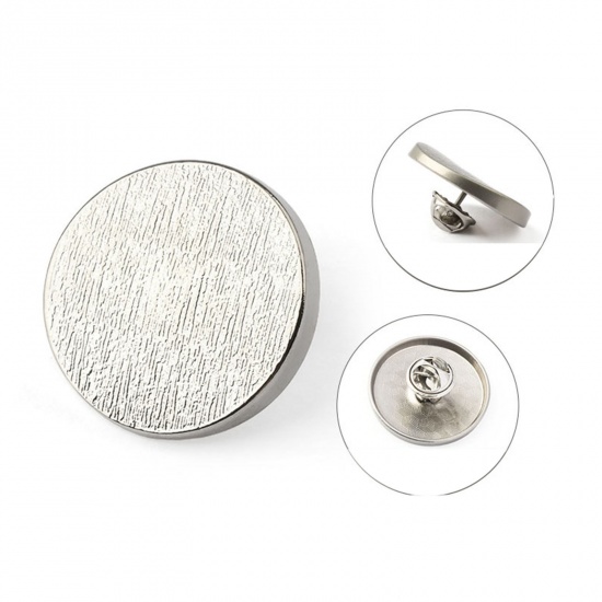 Picture of 5 PCs Alloy Metal Detachable Snap Button Brooch Pin Silver Plated Arc 25mm Dia.