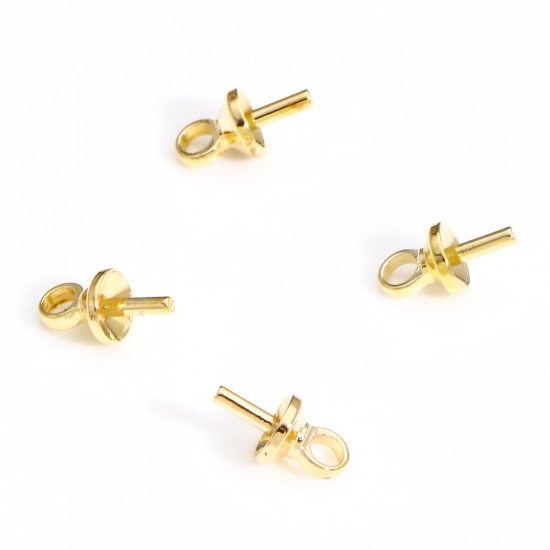 Picture of 10 PCs Brass Pearl Pendant Connector Bail Pin Cap 18K Real Gold Plated 6mm x 3mm, Needle Thickness: 0.6mm                                                                                                                                                     