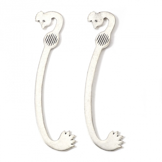 Picture of 2 PCs Zinc Based Alloy Bookmark Antique Silver Color Peacock 11.2cm x 2.5cm