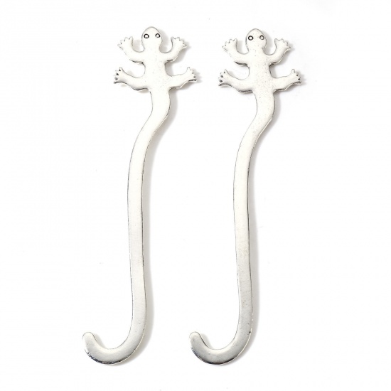 Picture of 2 PCs Zinc Based Alloy Bookmark Antique Silver Color Gecko 11.5cm x 2.7cm