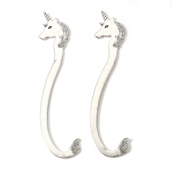 Immagine di 2 Pz Lega di Zinco Segnalibro Cavallo Argento Antico 12cm x 2.4cm