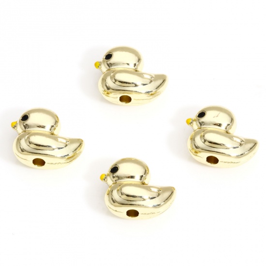 Picture of 10 PCs Zinc Based Alloy Spacer Beads For DIY Charm Jewelry Making Gold Plated Duck Animal 3D About 11mm x 9mm, Hole: Approx 1.5mm