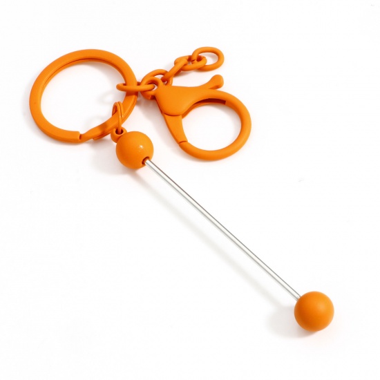 Picture of 1 Piece Zinc Based Alloy Beadable Keychain & Keyring Bars Blanks DIY Craft Accessories Orange Lobster Clasp Painted 15.5cm 