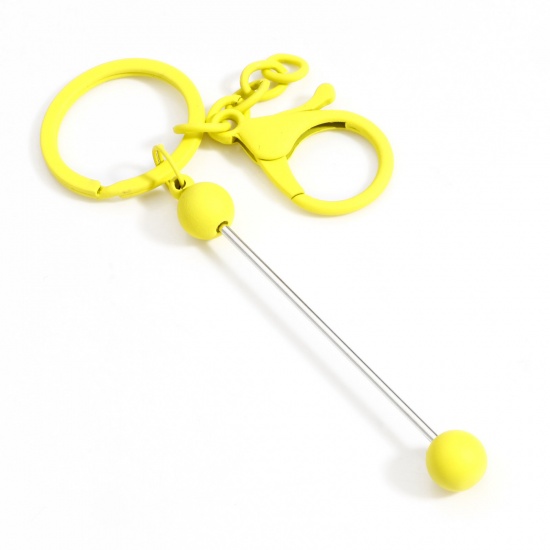 Picture of 1 Piece Zinc Based Alloy Beadable Keychain & Keyring Bars Blanks DIY Craft Accessories Yellow Lobster Clasp Painted 15.5cm 
