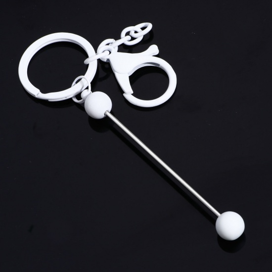 Picture of 1 Piece Zinc Based Alloy Beadable Keychain & Keyring Bars Blanks DIY Craft Accessories White Lobster Clasp Painted 15.5cm 