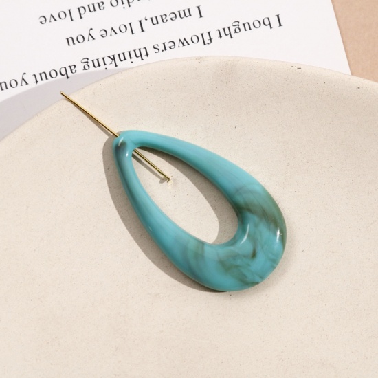 Image de 10 Pcs Pendentifs en Acrylique Goutte d'Eau Bleu-Vert Aquarelle 4.5cm x 2.6cm