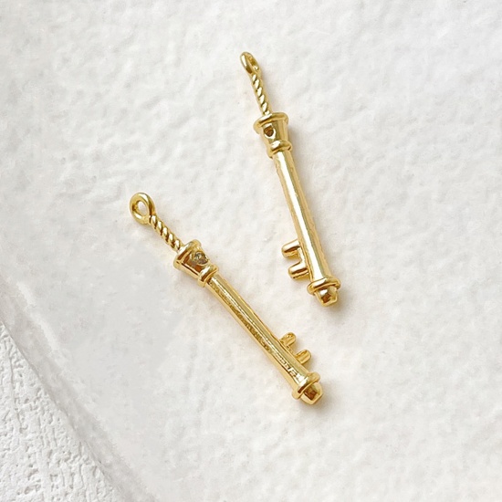 Picture of 2 PCs Brass Pearl Pendant Connector Bail Pin Cap 18K Gold Color Key 21mm x 4mm                                                                                                                                                                                