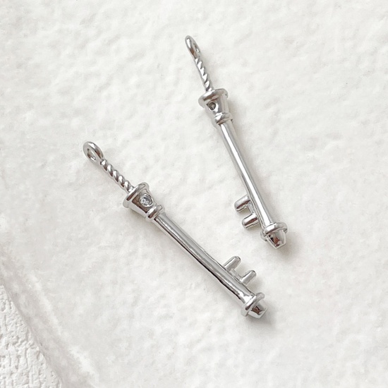 Picture of 2 PCs Brass Pearl Pendant Connector Bail Pin Cap Platinum Color Key 21mm x 4mm                                                                                                                                                                                