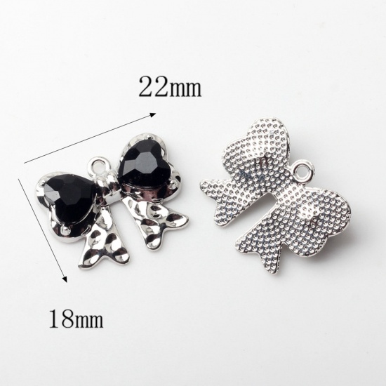 Image de 2 Pcs Breloques Y2K en Alliage de Zinc Argent Mat Noir Nœuds Papillon Avec Cabochons en Résine 22mm x 18mm