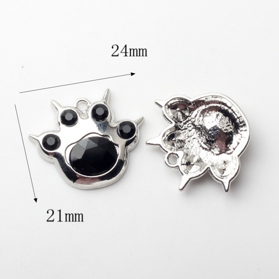 Image de 2 Pcs Breloques Y2K en Alliage de Zinc Argent Mat Noir Griffe de Patte de Chien Avec Cabochons en Résine 24mm x 21mm