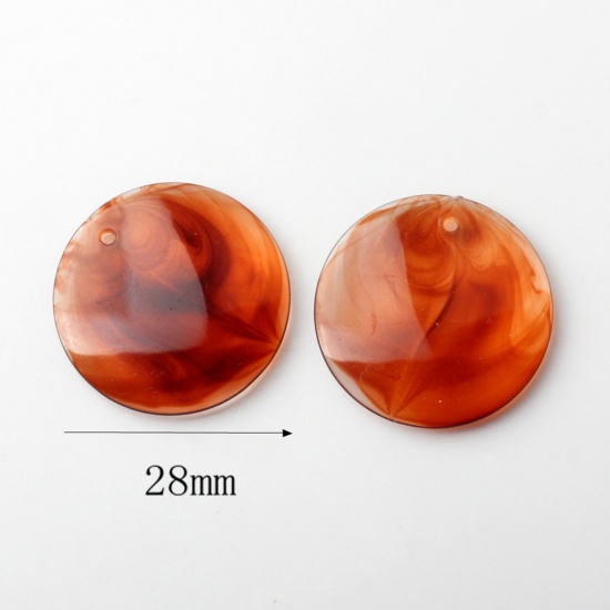 Picture of 10 PCs Acrylic Charms Round Brown Transparent Watercolor 28mm Dia.