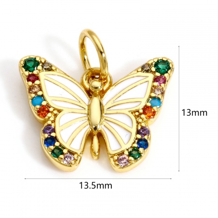 Picture of Brass Insect Charms 18K Real Gold Plated Butterfly Animal Micro Pave Clear Cubic Zirconia