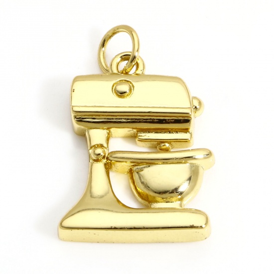 Picture of 1 Piece Brass Charms 18K Real Gold Plated Kitchen Cream Food Mixer Blender 22mm x 13mm                                                                                                                                                                        