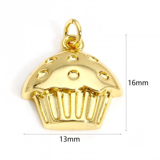 Picture of 1 Piece Brass Charms 18K Real Gold Plated Cake 16mm x 13mm