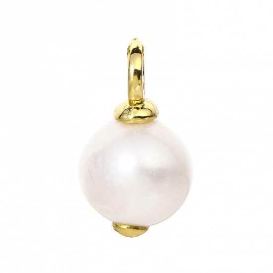 Picture of 1 Piece Pearl & Brass Charms 18K Real Gold Plated 16mm x 9mm                                                                                                                                                                                                  