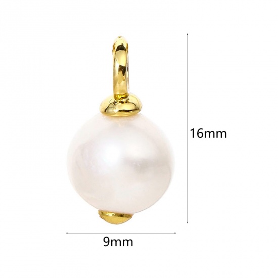 Picture of 1 Piece Pearl & Brass Charms 18K Real Gold Plated 16mm x 9mm