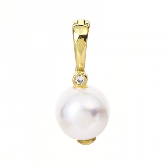 Picture of 1 Piece Pearl & Brass Charms 18K Real Gold Plated Clear Cubic Zirconia 19mm x 8mm                                                                                                                                                                             