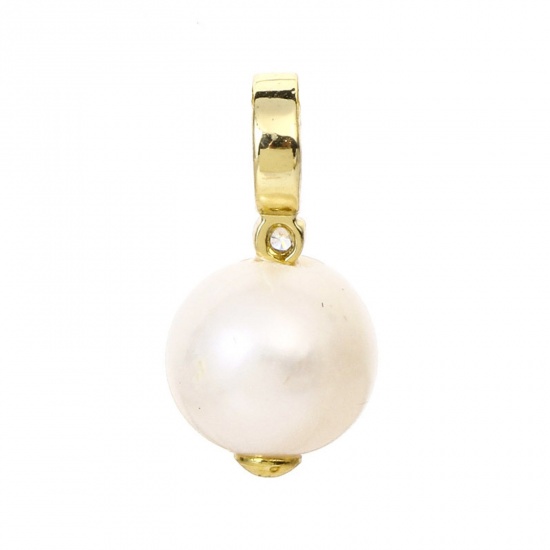 Picture of 1 Piece Pearl & Brass Charms 18K Real Gold Plated 18mm x 9mm                                                                                                                                                                                                  