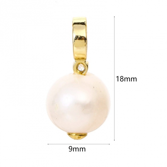 Picture of 1 Piece Pearl & Brass Charms 18K Real Gold Plated 18mm x 9mm