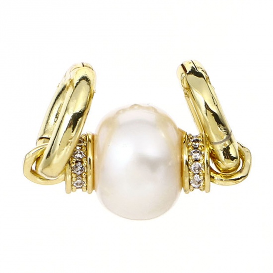 Picture of 1 Piece Pearl & Brass Charms 18K Real Gold Plated 17mm x 9mm                                                                                                                                                                                                  