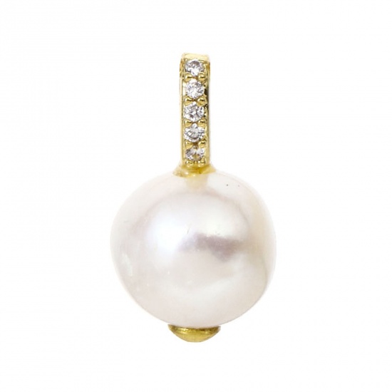Picture of 1 Piece Pearl & Brass Connectors Charms Pendants 18K Real Gold Plated 8cm x 1.8cm                                                                                                                                                                             