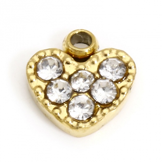 Image de 1 Pièce Breloques en 316L Acier Inoxydable Placage sous Vide Pierres de Naissance Cœur 18k Or Rempli à Strass Transparent 6mm x 5.5mm 