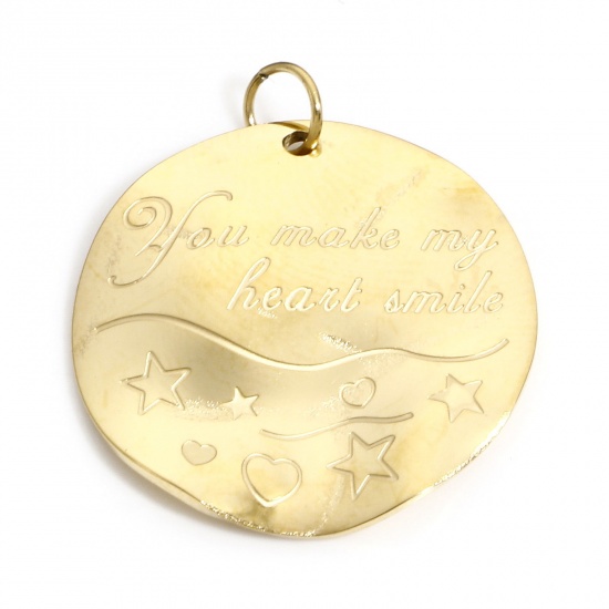 Imagen de 1 Unidad Enchapado al Vacío 316 Acero Inoxidable Geométrico Colgantes Ola 18K Oro lleno Estrellas de cinco puntos 25mm x 22.5mm